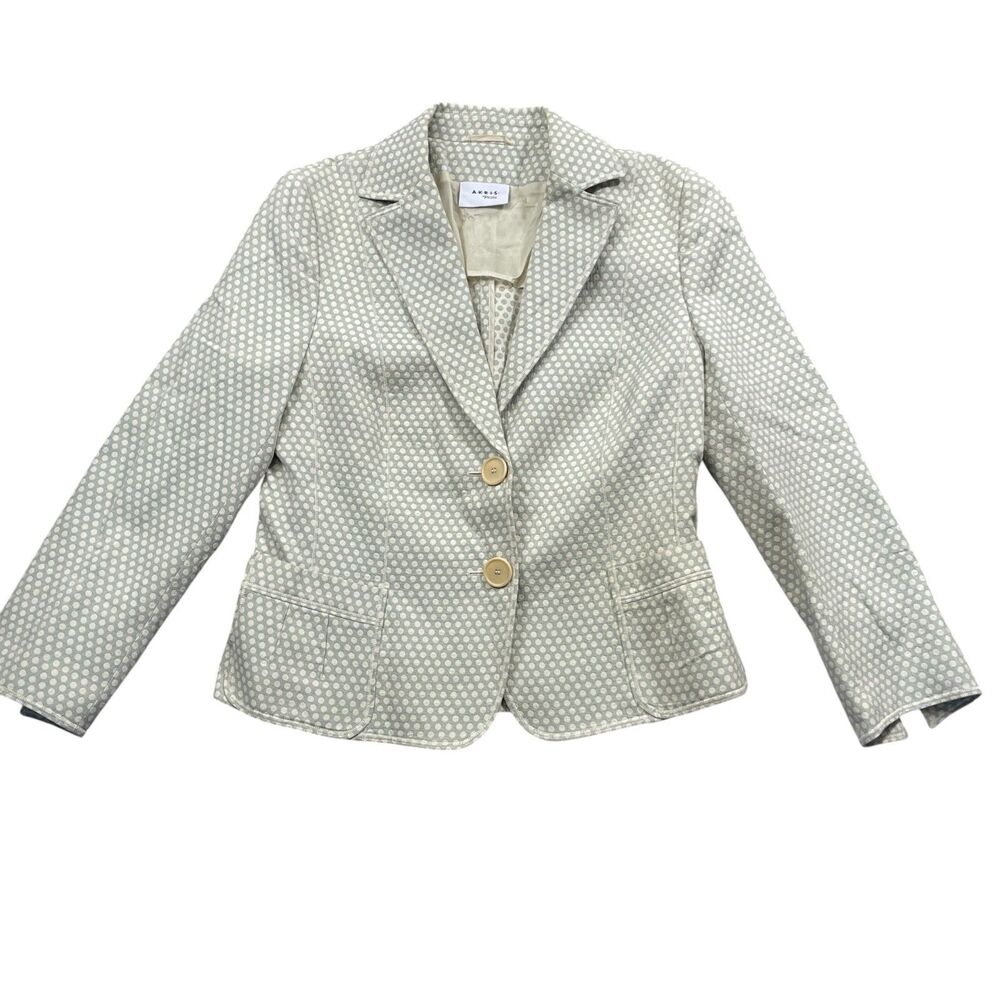 Akris Punto 8 Jacket 2 Button 100% Cotton Front Pockets Polka Dots